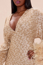 Opal Dreams Feathered Sequin Mini Dress - Chocolate