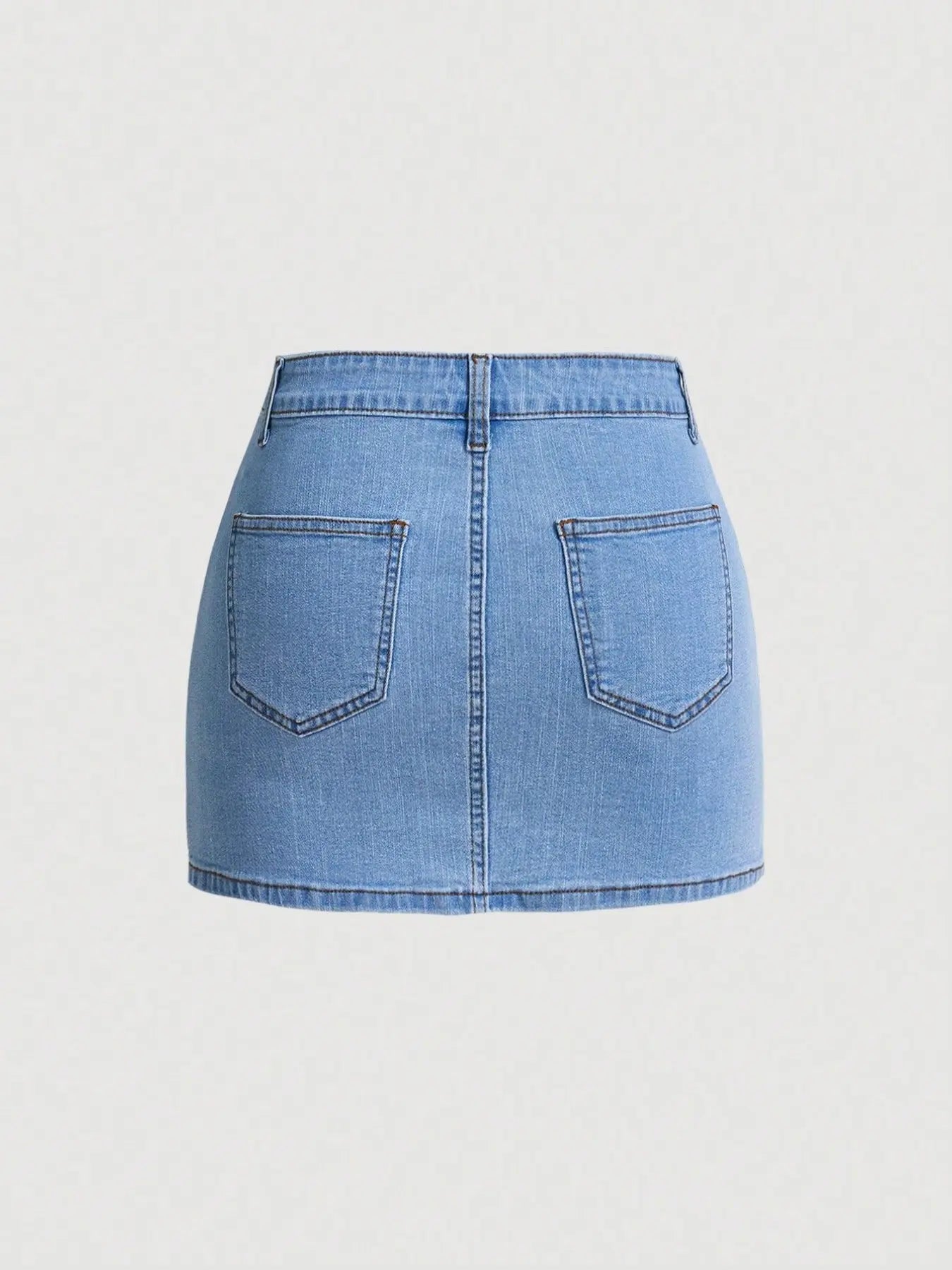 Women's Denim Skirt, Slim-Fitting High-Waist Short Skirt, Basic Casual A-Type Design, Button Closure, Plain Pattern, Summer Fashion