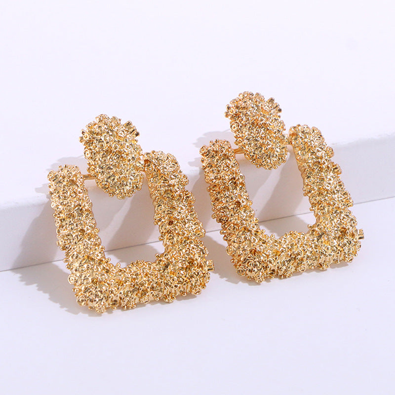 Geometric Frosted Stud Earrings Exaggerated Irregular Embossed Retro Ear Rings