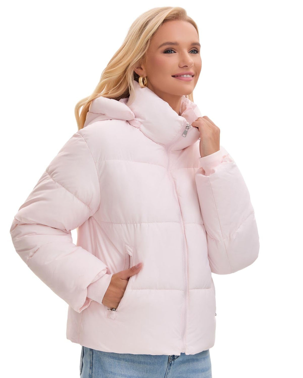 Warm Core Premium Short Puffer Jackets with Removable Hood & Optional Faux Fur Linging, Lady Casual Outerwear Longsleeves Zip Pockets Warm Quilted Coat