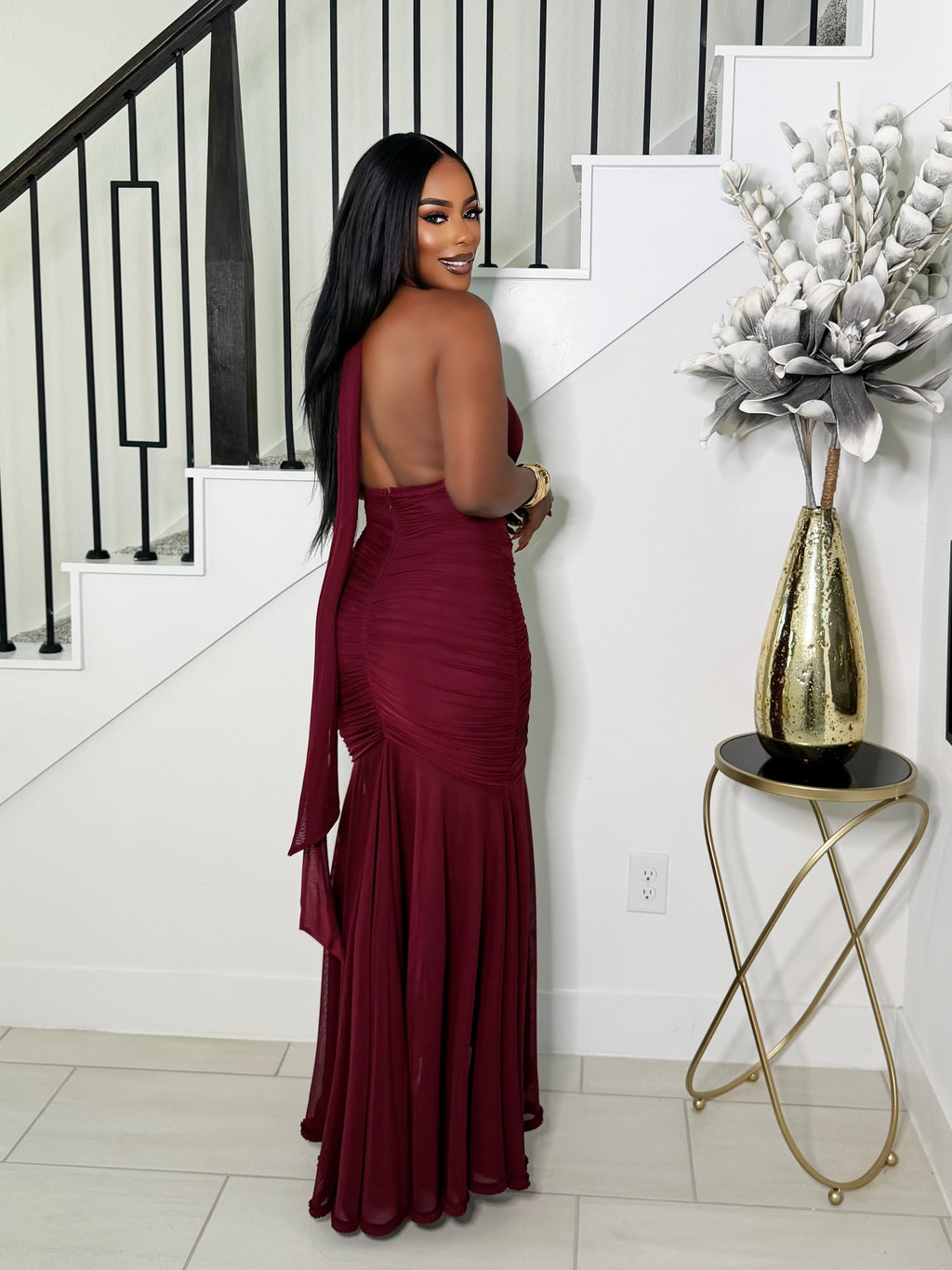 STELLA MAXI HALTER NECK DRESS (CHERRY)