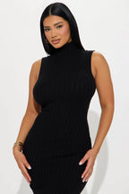 Warm Promises Ribbed Maxi Dress - Black