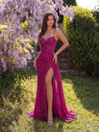 Elegant Sequin Spaghetti Strap Rhinestone Patchwork Fishbone High Waist High Slit Tie Back Open Back Evening Dress Fall