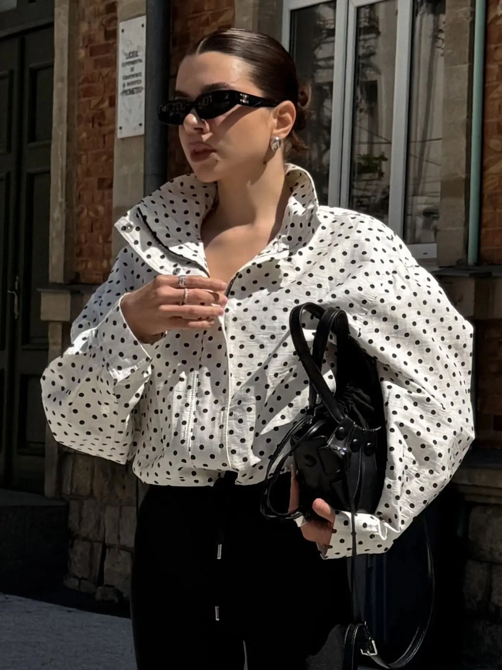 Women's Polka Dot Blazer Jacket Street Style Spot Summer Yellow Brown Pink Design Fashionable Long Sleeve Top for Casual & Vacation Wear Fashion Fit Jacket