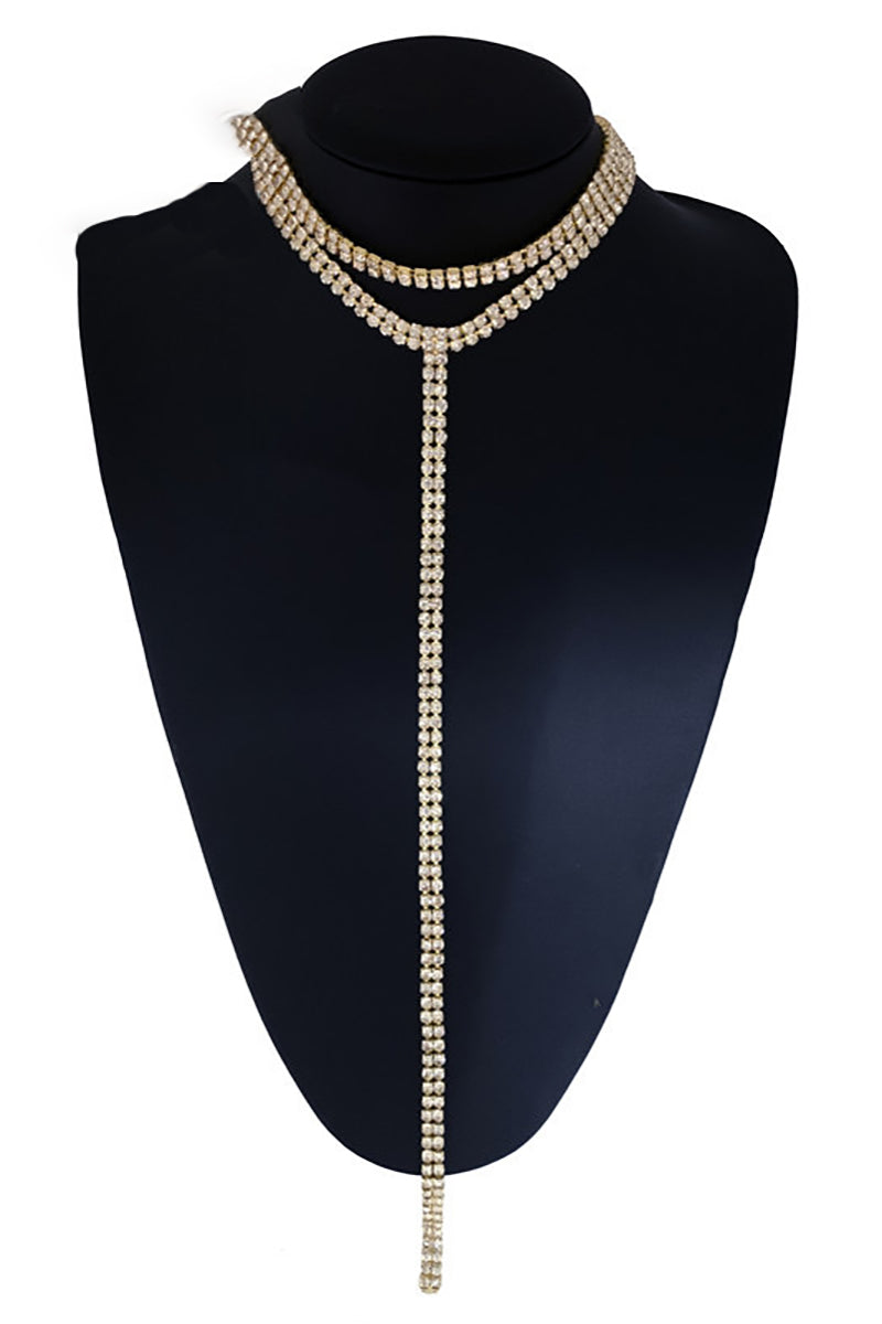 Rhinestone Layered Party Long Choker Necklace
