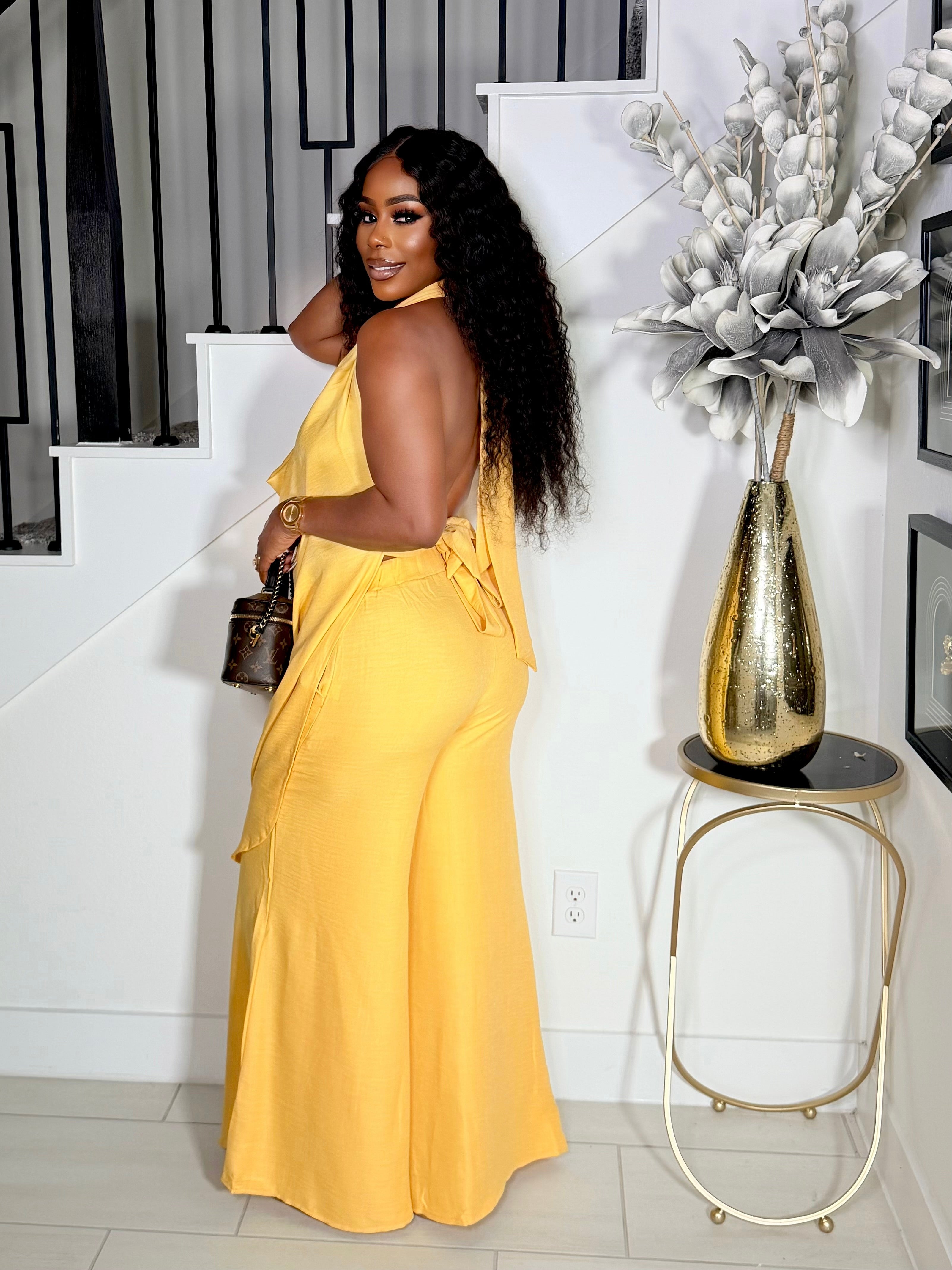 GIRL OF THE HOUR DRAPED PANTS SET (YELLOW)