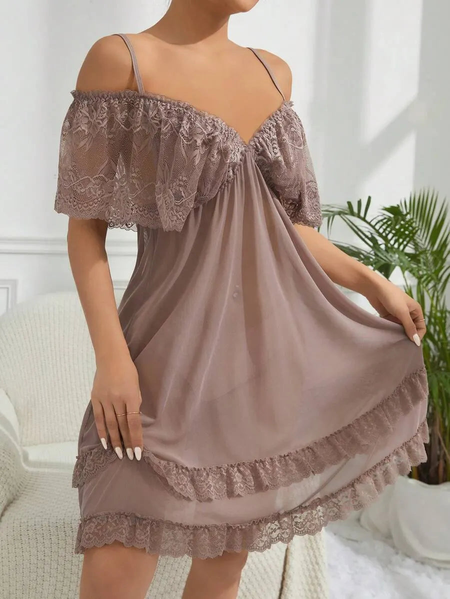 Slumberist Sexy Mesh Lace Women's Pajama Night Dress
