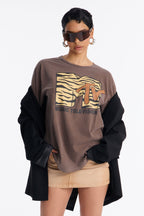 MTV Zebra Vibes Washed Oversize Tee - Brown