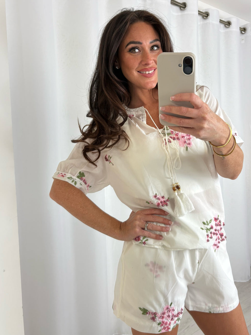 Floral Diamond Detail Shirt And Short Co-Ord