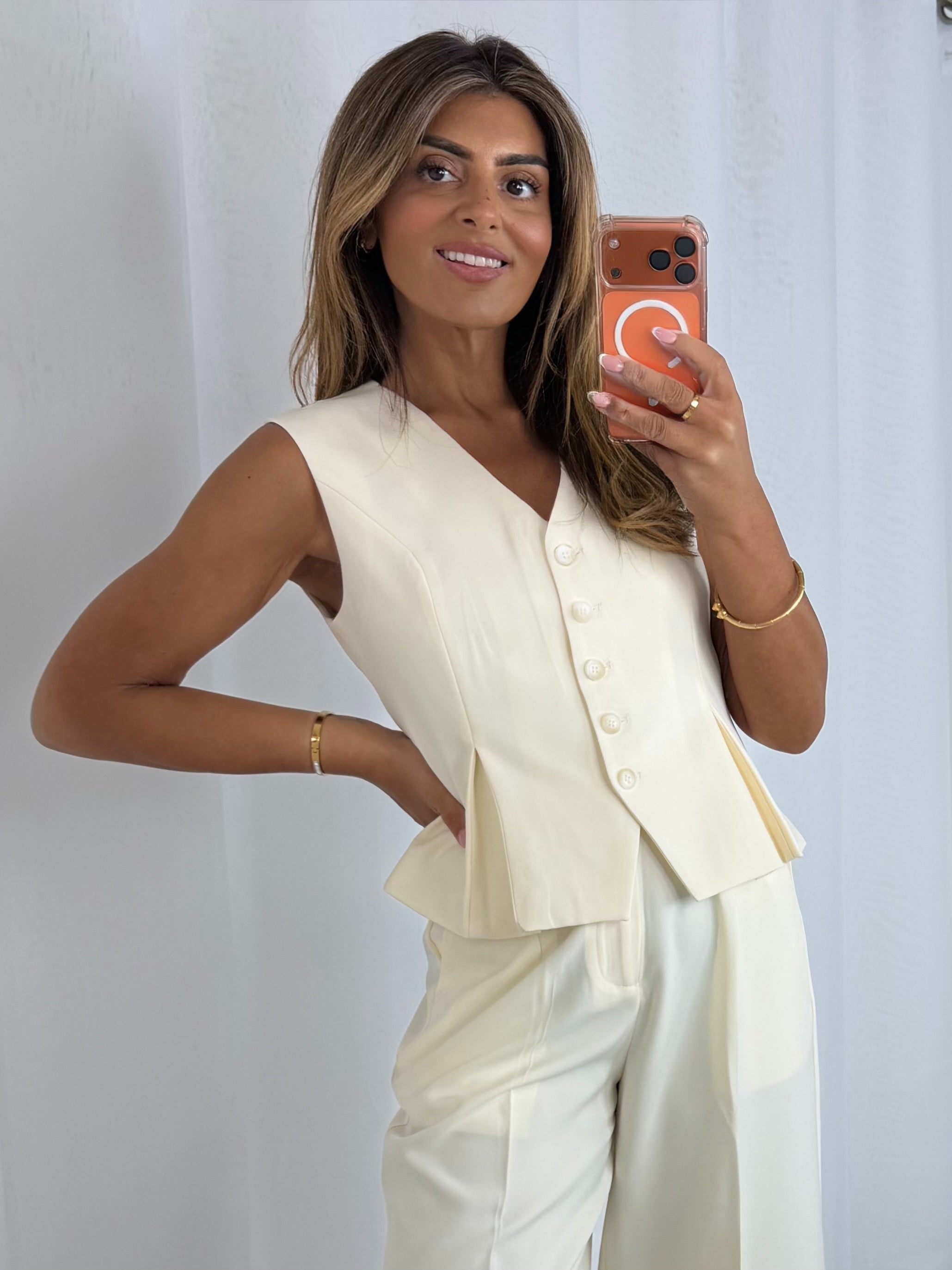 Cream Waistcoat And Shorts Co-Ord