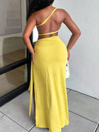 Women's Summer Vacation Set - Sexy Halter Top & High Slit Skirt