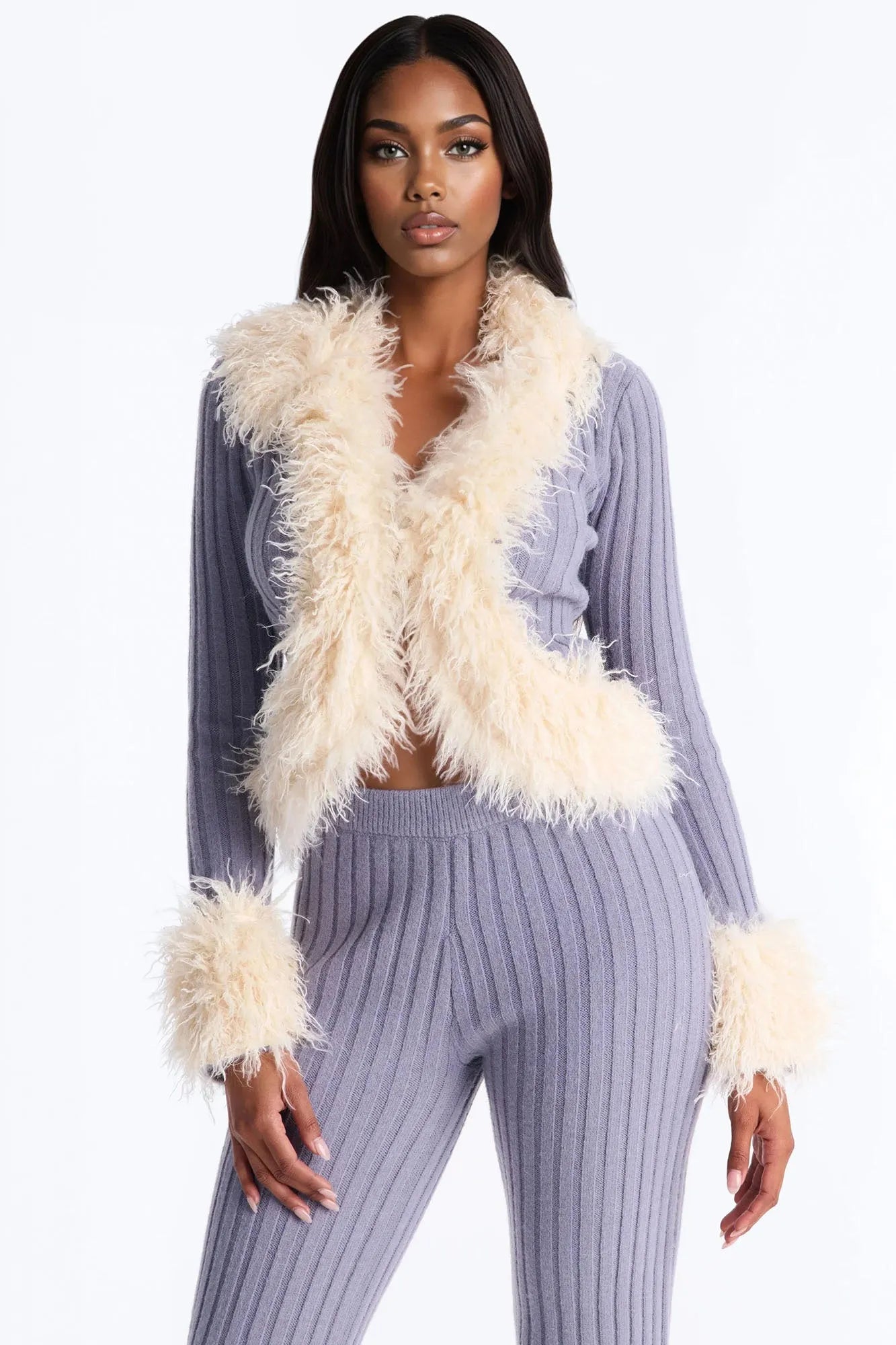Fur Flirt Sweater Pant Set - Slate Blue