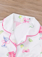 Women's All-Over Cocktail Print Button Front Shirt & Elastic Waist Shorts Pyjama