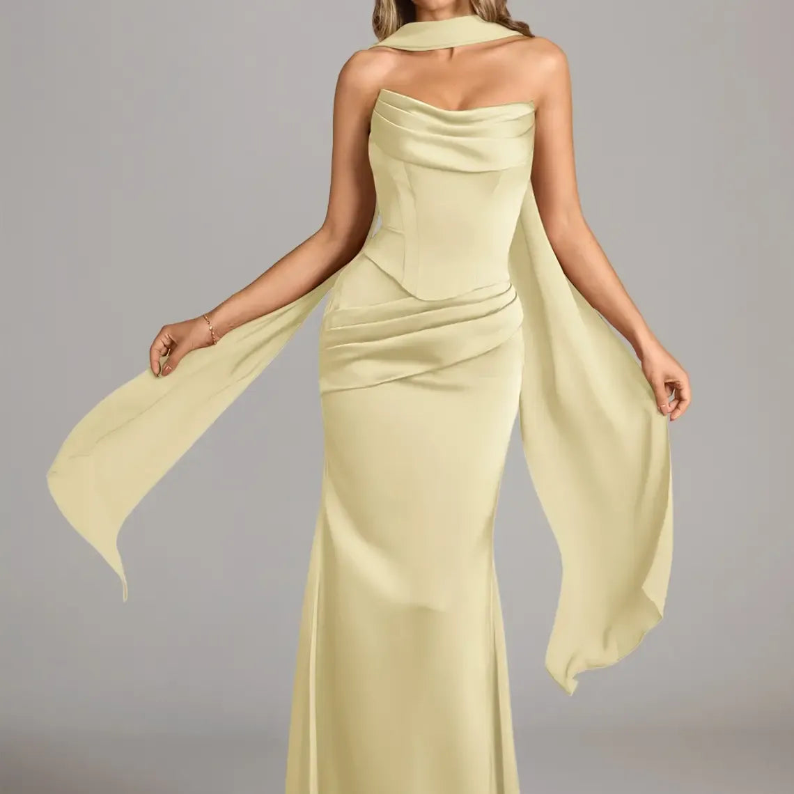Azazie Sorrel Corset Lace-up Mermaid Wedding Guest Evening Luminous Satin Maxi Dress Minimalist