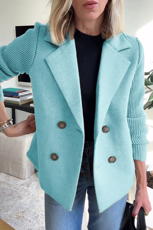 Women's Lapel Button Knitted Patchwork Sleeve Casual Coat