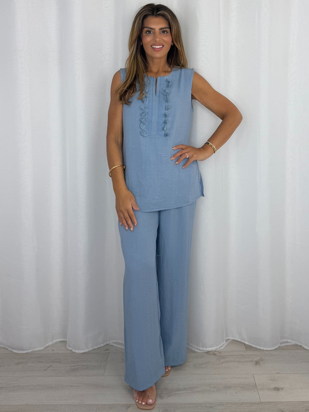 Tassel V-Neck Tunic Style Trouser Co-Ord (4 Colours)