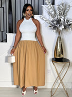 CHANTEL KNITTED HALTER NECK DRESS (IVORY/CAMEL)