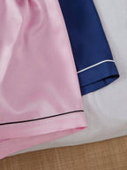 LuxeNights 4pcs/Set Faux Silk Lapel Cardigan & Shorts Pajama Set