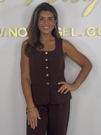 Square Neckline Gold Button Waistcoat  (2 Colours)