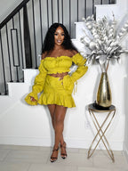 FEEL THE PRESSURE OFF THE SHOULDER SKIRT SET (GREEN)