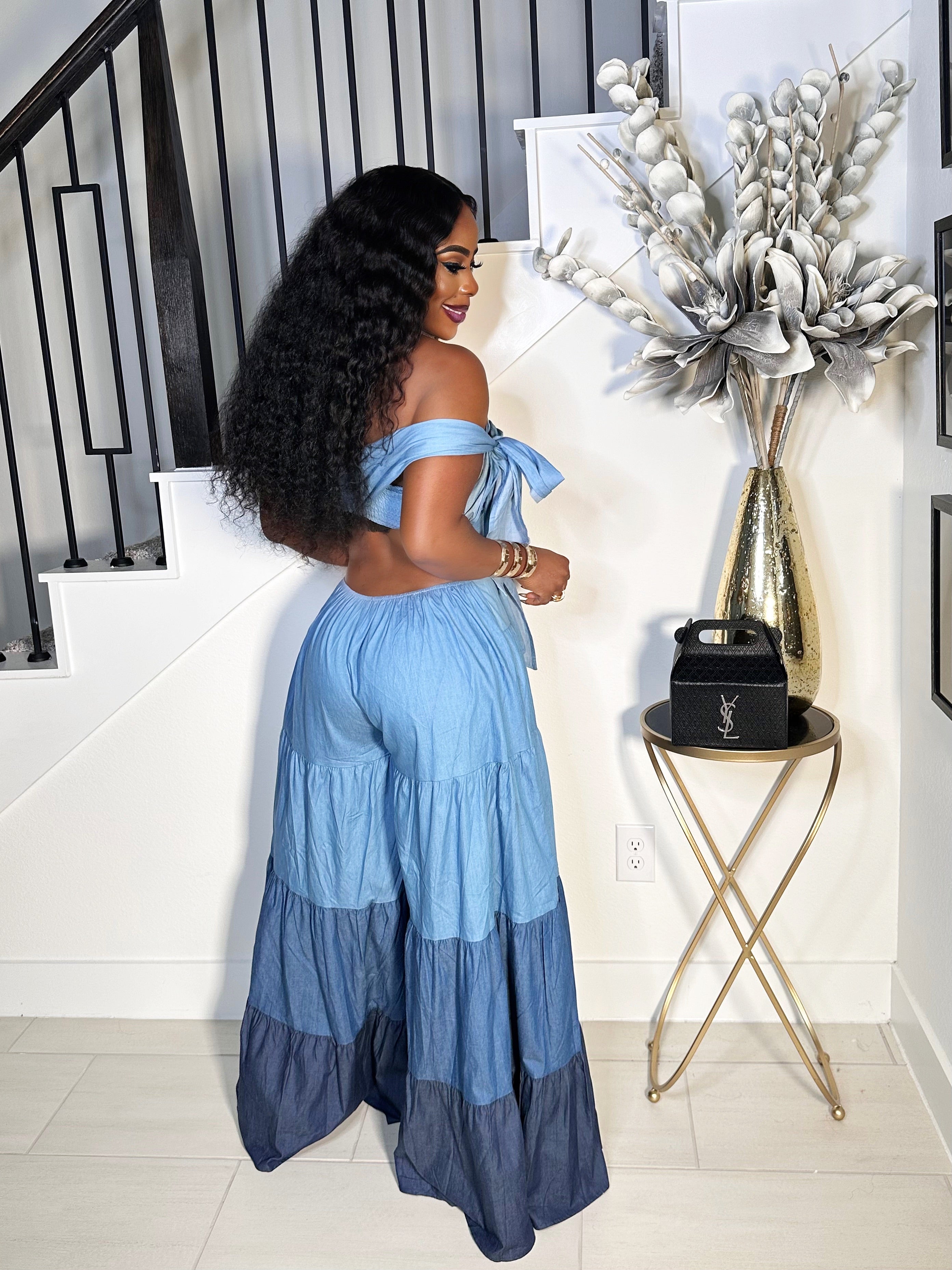 DRAMATIC EFFECT WIDE LEG DEDIM JUMPSUIT