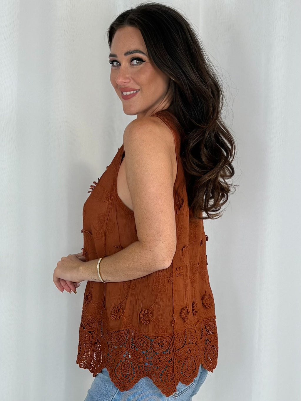 Crochet Flower Detail Top (7 Colours)