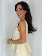 Flat Knit Peplum Top With Jewelled Detailed Neckline (2 Colours)