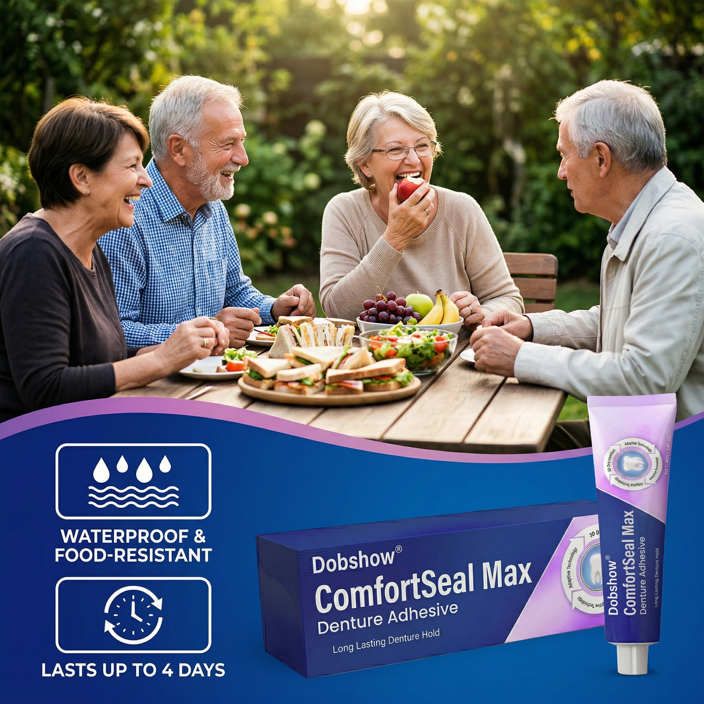 🦷🔥Dobshow® ComfortSeal Max Denture Adhesive—🧑‍⚕️✅96-hour long-lasting, heat adaptive technology