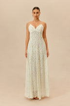 Make An Entrance White Floral Lace Maxi Dress With Cape