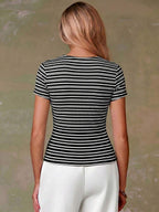 Women's Casual Red Single-Breasted Short Sleeve Fitted Top,Red Top,Christmas, Cute Vacation,Resort Wear,Summer Holiday,Spring,Spring Break,Beach