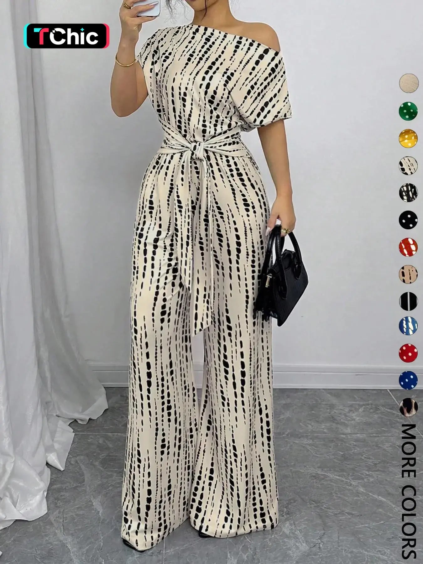Women's All Over Print Tie Front Jumpsuit - Casual Style