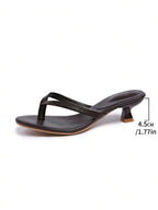 Square Toe Wide Foot Thong Sandals With Thin Heel, Versatile Outdoor Wear Thin Heel Thong Flip Flops For Women, Chic & Elegant