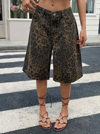 Livesso Tall Women's Leopard Print Loose Casual Capri Jeans, Vacation Style, Tall Women Summer