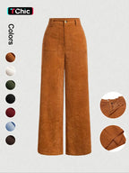 Women's Plain Pocket Button Front Wide Leg Pants, Casual High Waist Trousers for Daily Wear, Ladies Bottoms for All Seasons