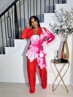 ALL THINGS FLORAL BLAZER PANTS SET (PINK/RED)
