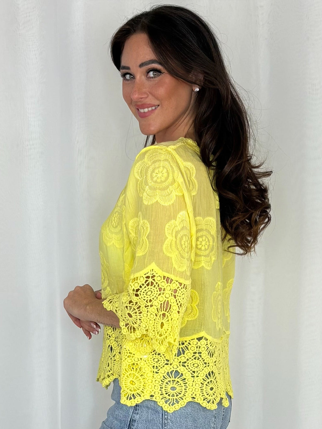 Button Up V-Neck Crochet Bell Sleeve & Crochet Top (2 Colours)