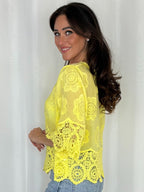 Button Up V-Neck Crochet Bell Sleeve & Crochet Top (2 Colours)