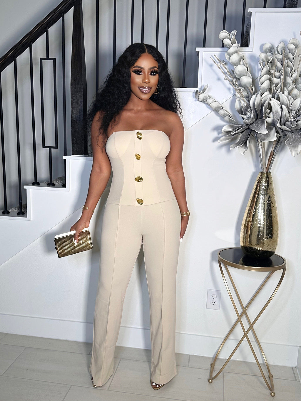 LOVELY FIT STRAPLESS TUBE JUMPSUIT (TAUPE)