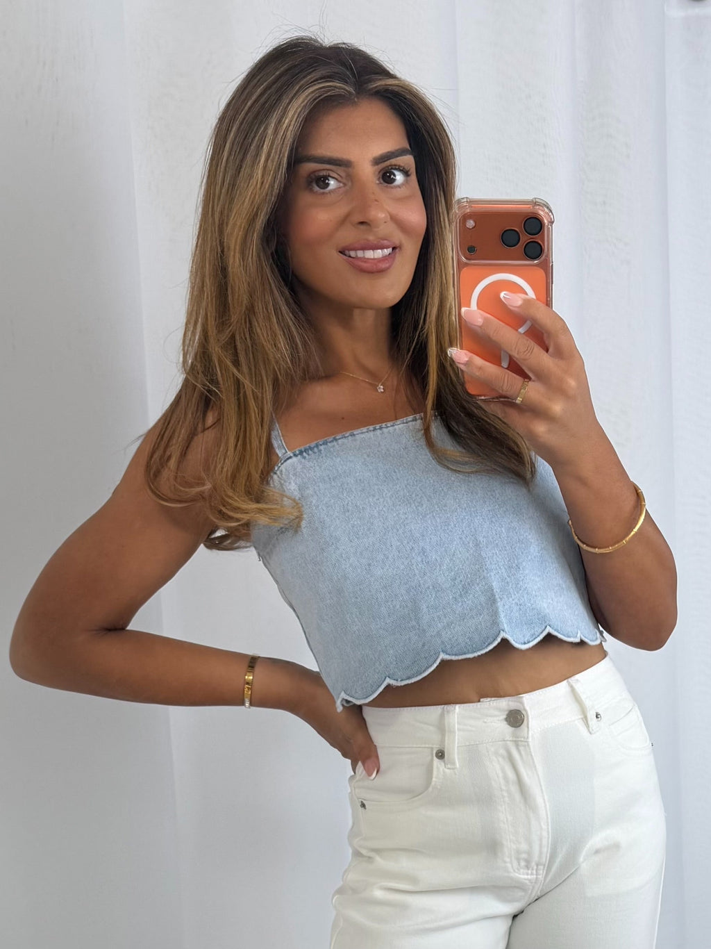 Light Denim Scalloped Top