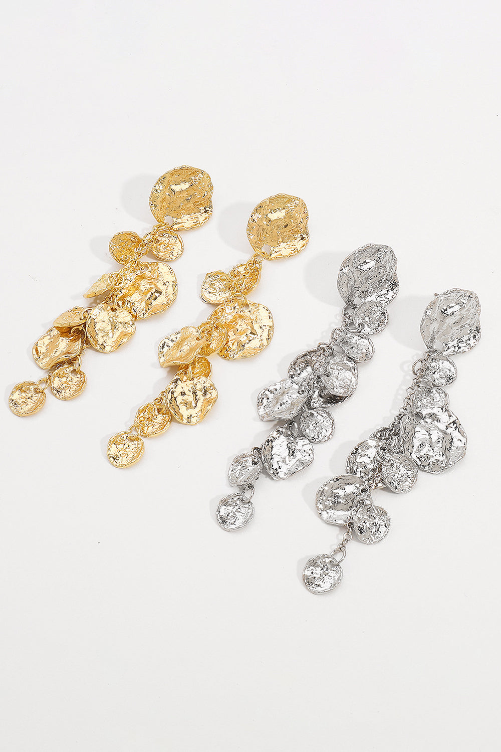 Fashion Textured Leaf Disc Tassels Dangle Earrings