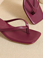 Square Toe Wide Foot Thong Sandals With Thin Heel, Versatile Outdoor Wear Thin Heel Thong Flip Flops For Women, Chic & Elegant