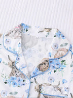 Women's All-Over Cow-Print Contrast-Trim Shirt & Elastic-Waist Shorts Pajama Loungewear Set