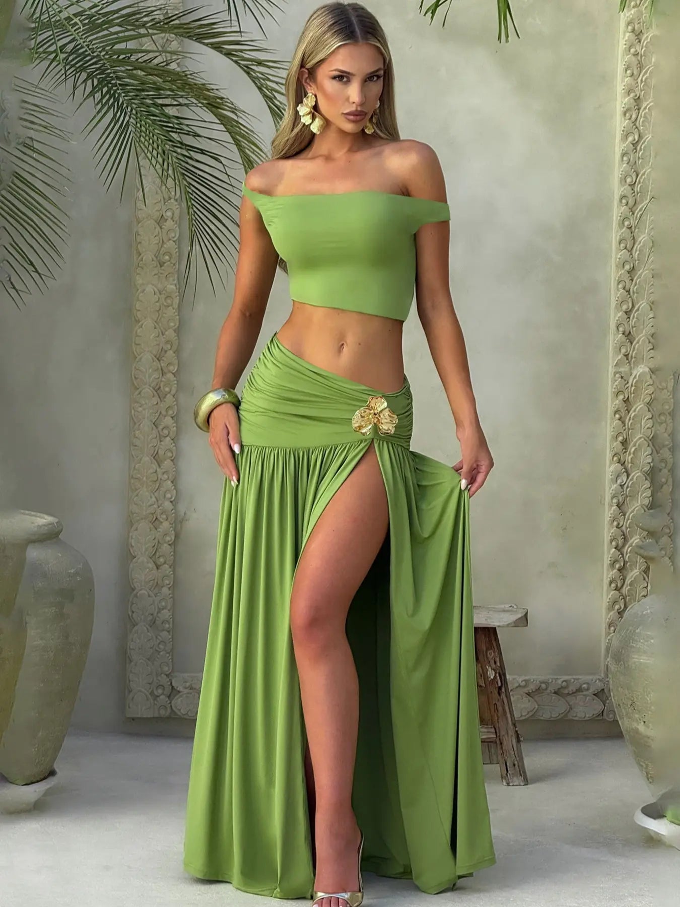 Women's One Shoulder Bodycon Skirt Set - Asymmetrical Hem