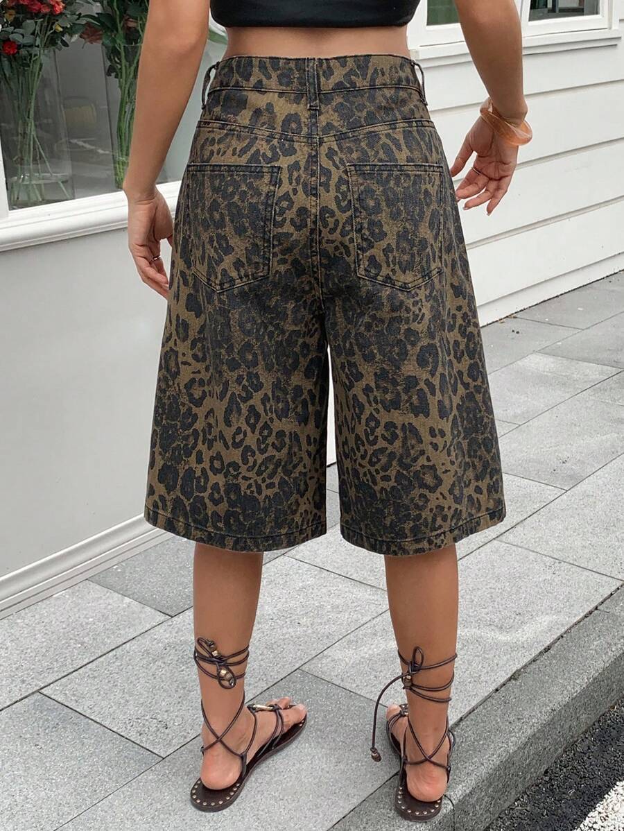 Livesso Tall Women's Leopard Print Loose Casual Capri Jeans, Vacation Style, Tall Women Summer