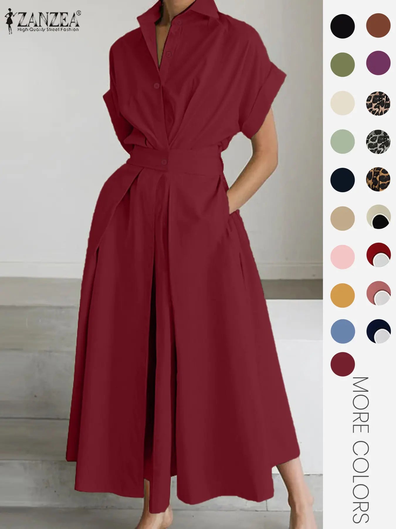 Women's Solid Color Woven Collared Shirt Dress, Basic Casual Short Sleeve Dress for Summer, Ladies Clothes for Daily Wear, Womenswear Fit, Piece, Buttoned Dress