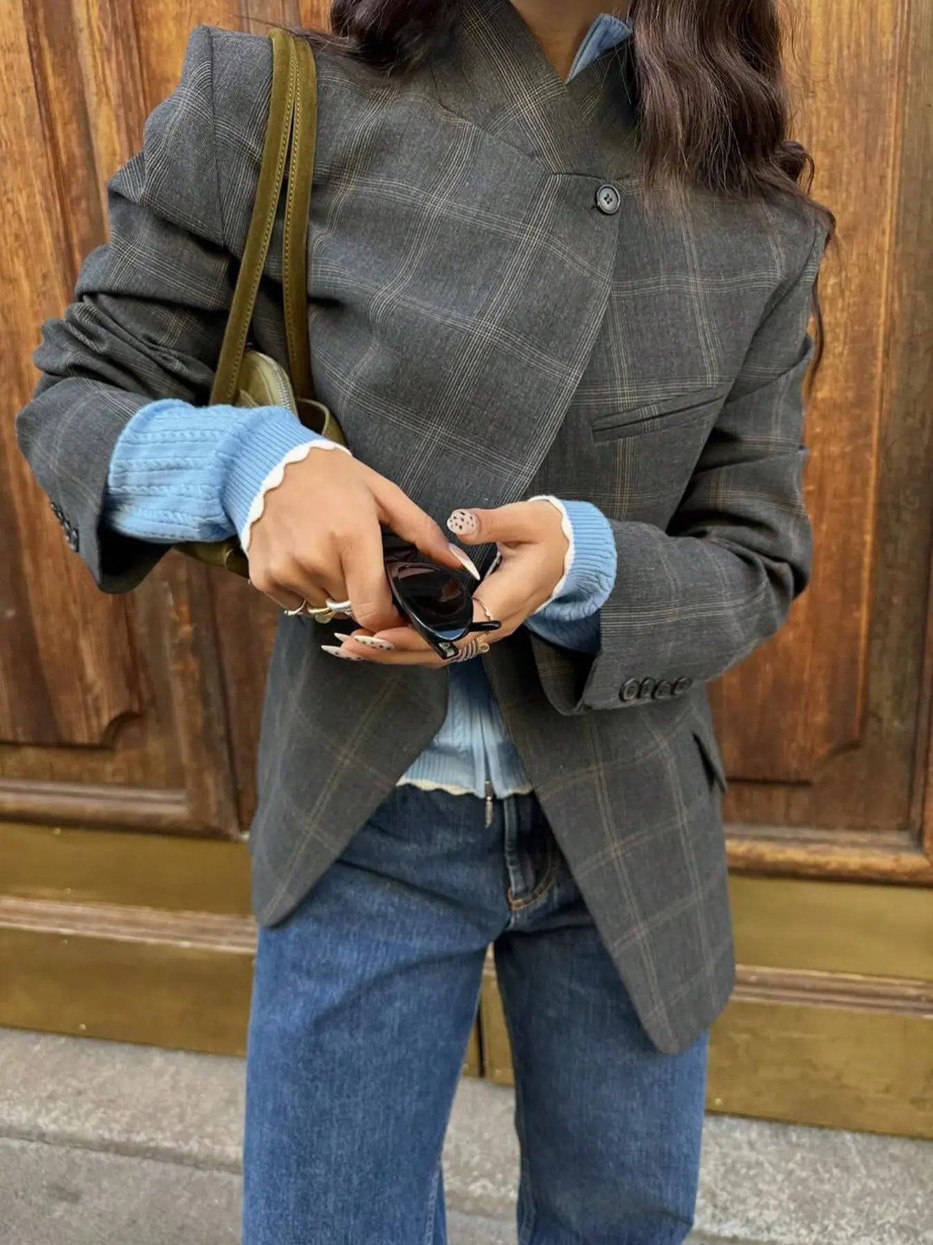 Women's New Spring & Summer Plaid Lightweight Asymmetric Casual Suit Blazer, High-End Elegant Asymmetrical Vintage Design, Women's Fashionable Clothing
