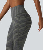 UltraSculptTM Jacquard Stripe High Waisted Tummy Control Running Leggings with Pockets