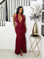 STELLA MAXI HALTER NECK DRESS (CHERRY)