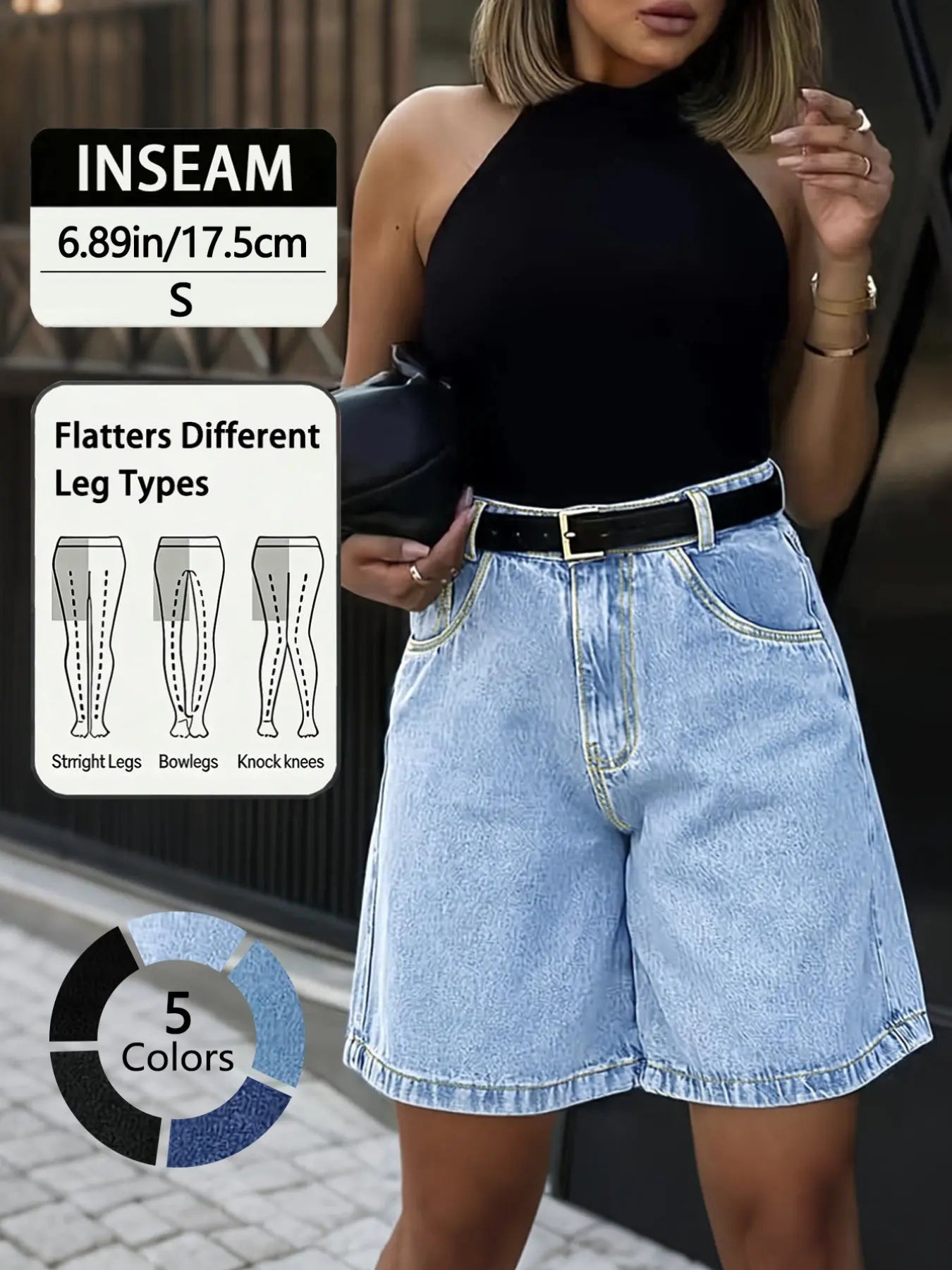 Summer Elastic Waist Casual Daily Commute Streetwear Solid Color Denim Fabric Shorts Five-Quarter Pants, Comfortable and Stylish Jeans for Women