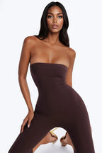 Selena Strapless Snatched Capri Jumpsuit - Chocolate